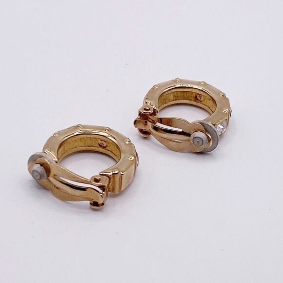 Swarovski Vintage Clip On Earrings Hoops with Black and White Crystals 1” - Picture 5 of 7